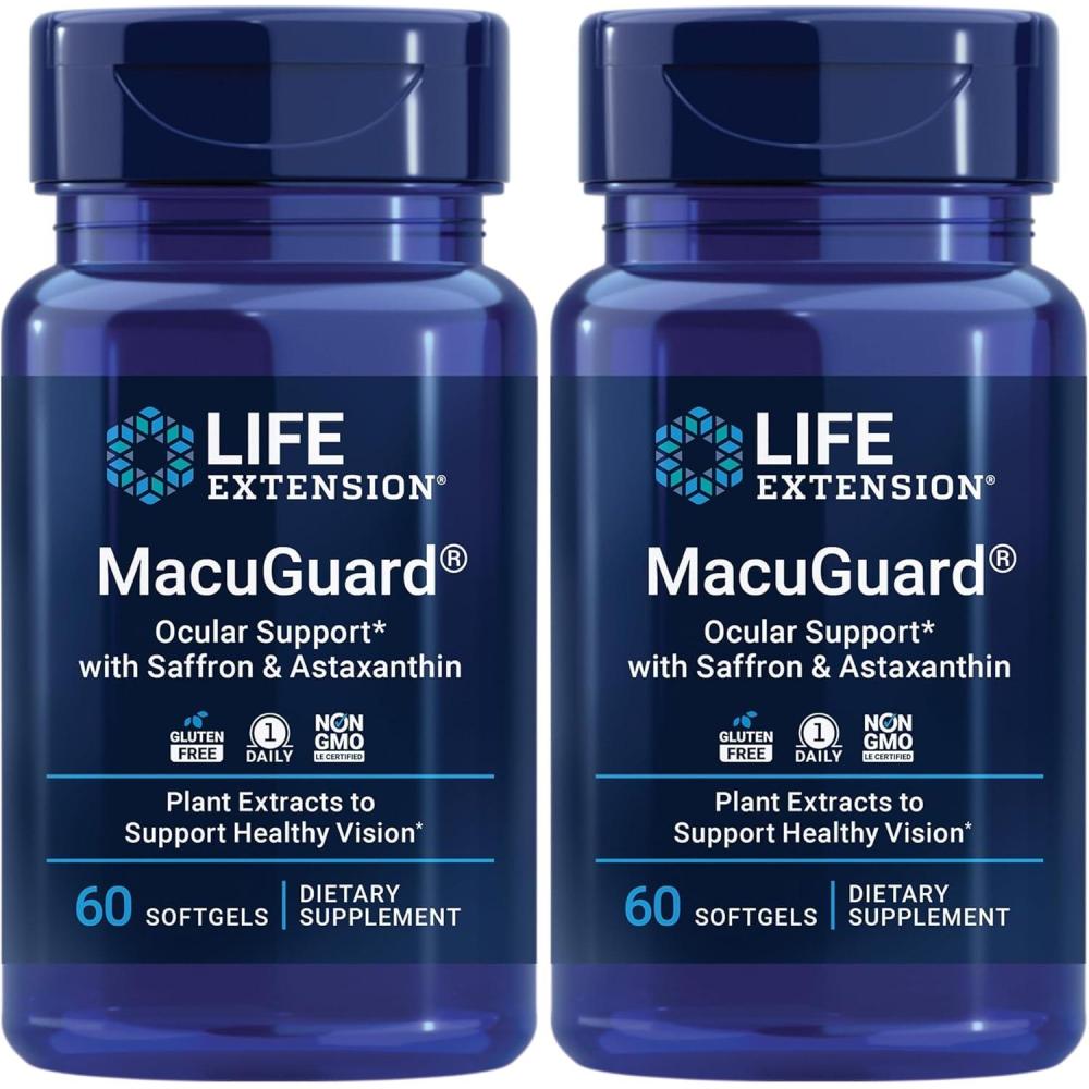imageLife Extension MacuGuard Ocular Support with Saffron amp Astaxanthin Eye Health Supplement for Healthy Vision with Lutein zeaxanthin Mesozeaxanthin GlutenFree NonGMO 60 softgels60 Count Pack of 2