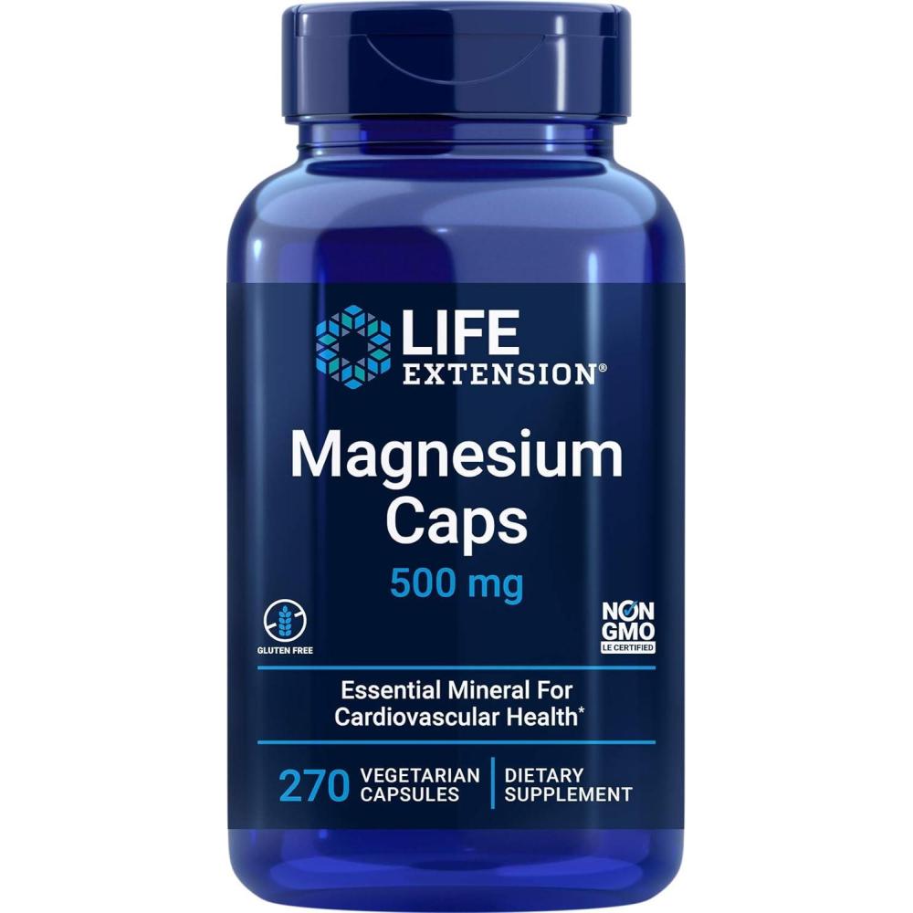 imageLife Extension Magnesium Caps 500mg 270 Veg Capsules  Broad Spectrum  3 Mags in 1 Supplement Oxide Citrate Succinate  Vegetarian270 Count Pack of 1