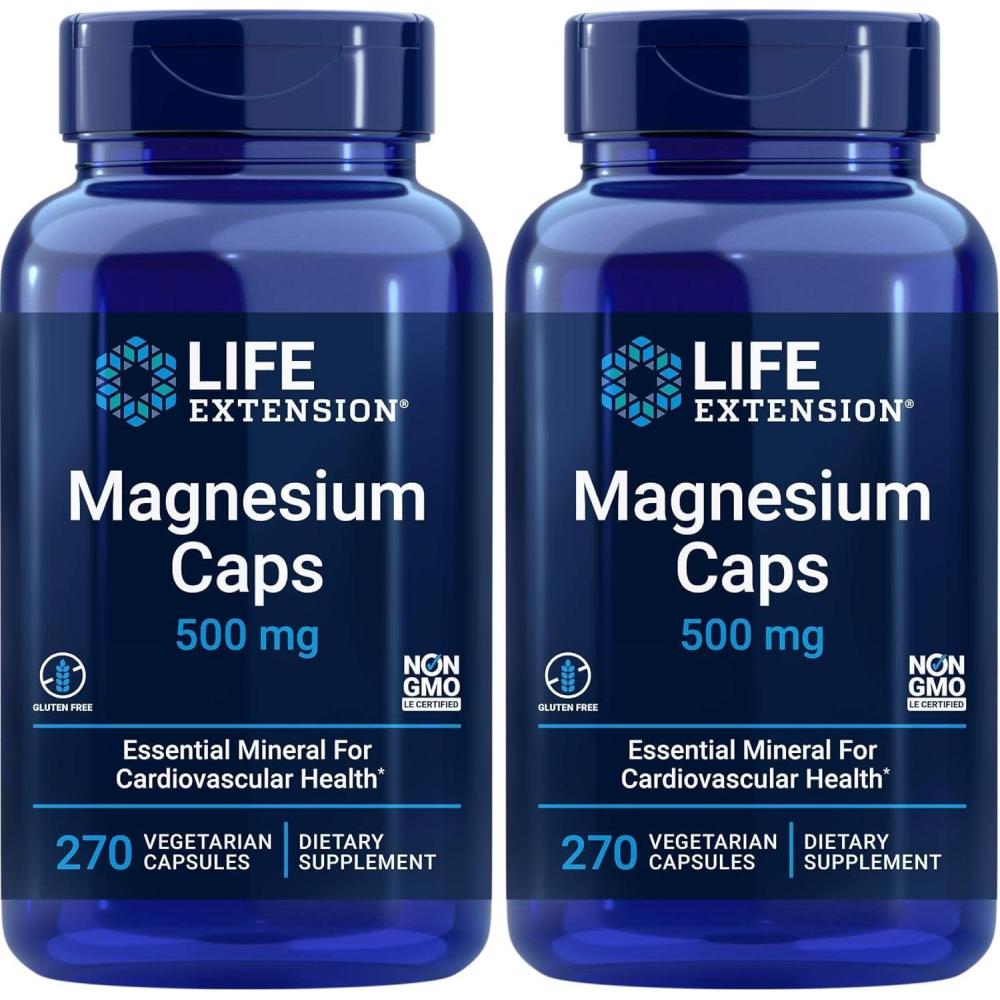 imageLife Extension Magnesium Caps 500mg 270 Veg Capsules  Broad Spectrum  3 Mags in 1 Supplement Oxide Citrate Succinate  Vegetarian270 Count Pack of 2