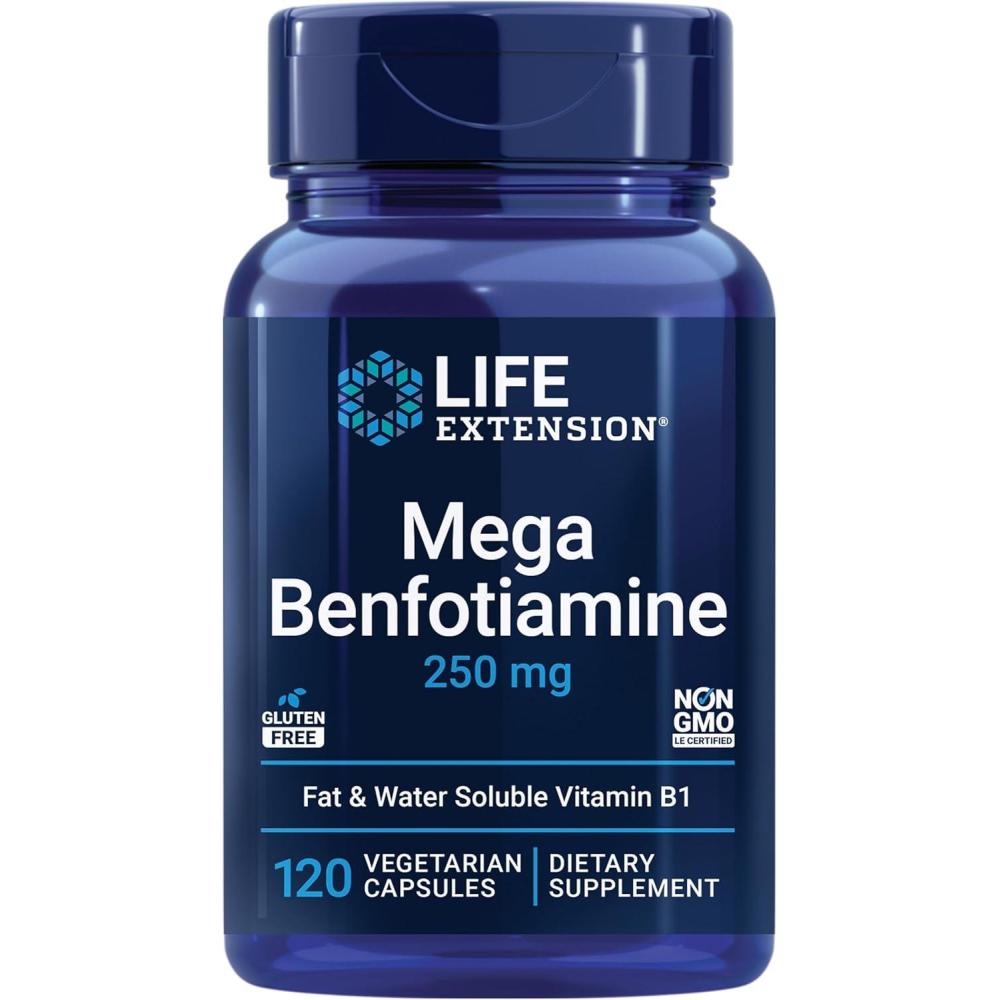 imageLife Extension Mega Benfotiamine 250 mg 180 Veg caps with Thiamine  Vitamin B1 Supplement120 Count Pack of 1