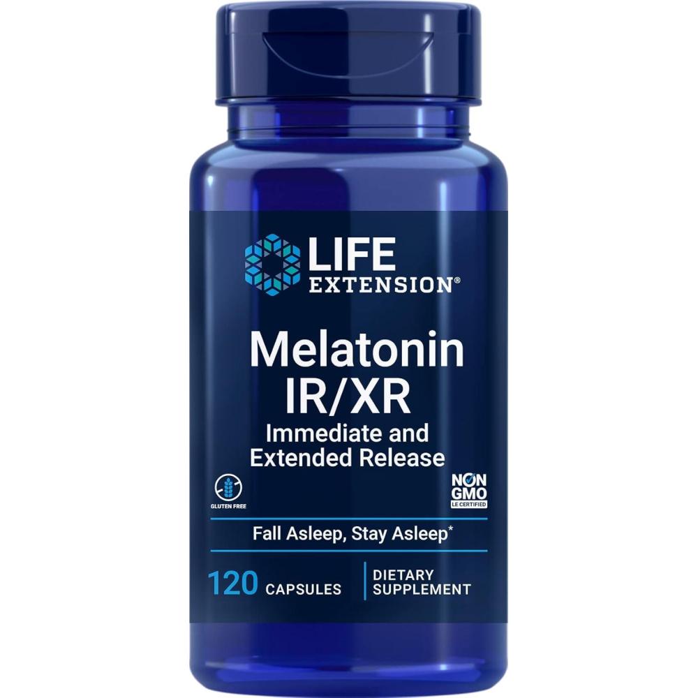 imageLife Extension Melatonin IRXR 120 Capsules  Immediate amp 7 Hour ExtendedRelease  Night Time Supplement  Supports Staying Asleep  NonGMO GlutenFree120 Count Pack of 1