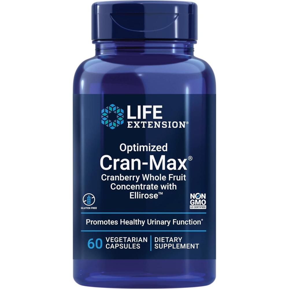 imageLife Extension Optimized CranMax Cranberry Whole Fruit Concentrate with Hibiscus Extract Best in Class Support for Female Urinary Tract Health GlutenFree Vegetarian NonGMO 60 CapsulesStandard Packaging
