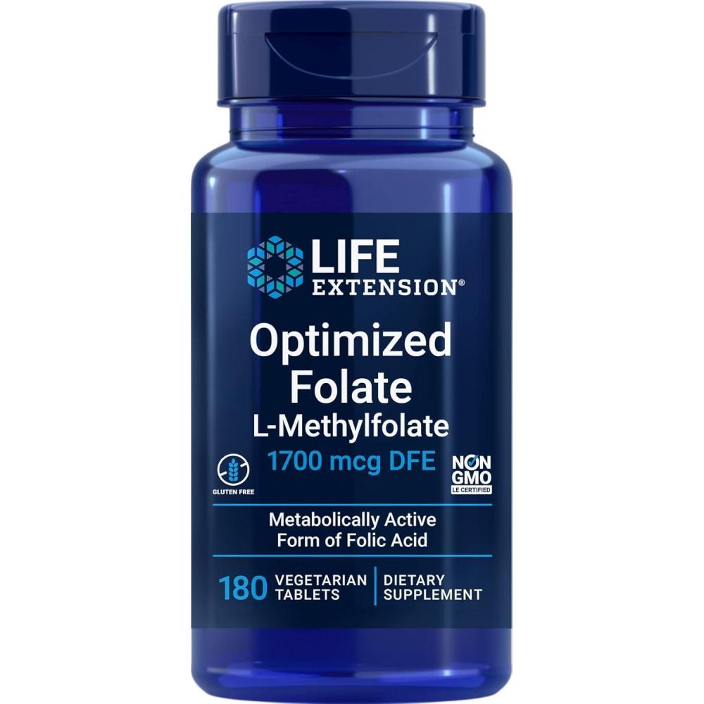 imageLife Extension Optimized Folate LMethylfolate 1700 mcg DFE 180 Veg Tablets