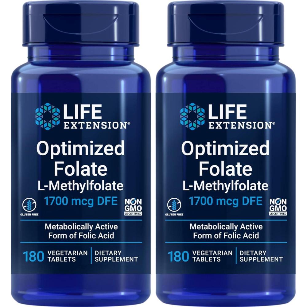 imageLife Extension Optimized Folate LMethylfolate 1700 mcg DFE 180 Veg Tablets Pack of 2