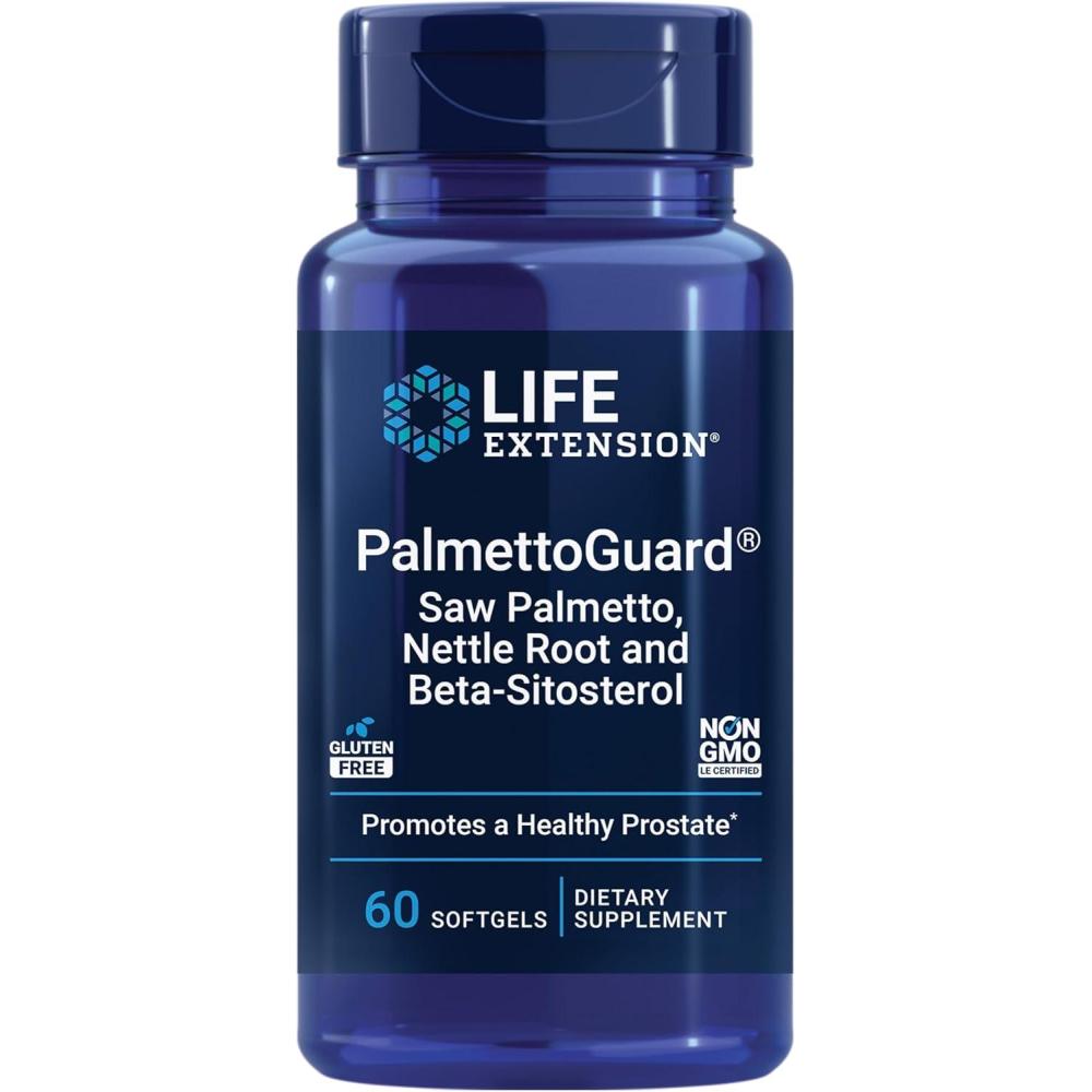 imageLife Extension PalmettoGuard Saw Palmetto Nettle Root and BetaSitosterol Supports Healthy Prostate Function amp Hormone Metabolism 160 mg of Saw Palmetto for Men GlutenFree NonGMO 60 softgels