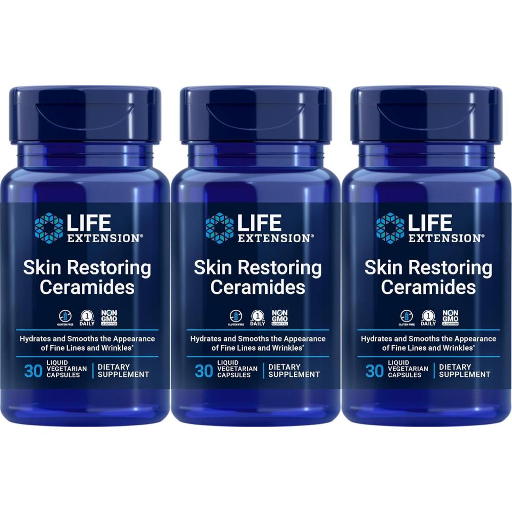 imageLife Extension Skin Restoring Ceramides  Wheat Oil Extract  Hydrates amp Smooths The Appearance of Fine Lines amp Wrinkles  GlutenFree NonGMO 1Daily Vegetarian  30 Liquid CapsulesCeramides