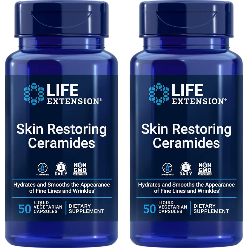 imageLife Extension Skin Restoring Ceramides 50 Liquid Veg Caps Pack of 2  NonGMO Vegetarian Phytoceramide Supplement