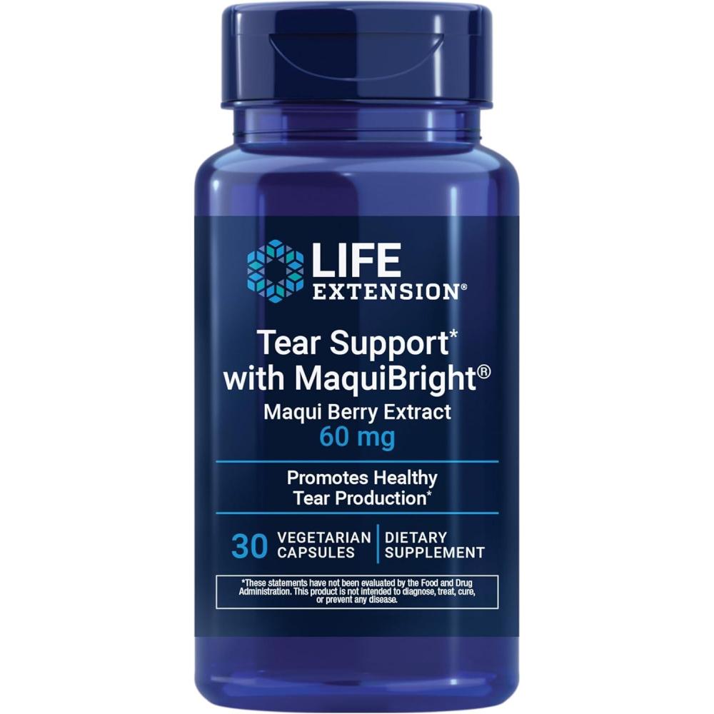 imageLife Extension Tear Support with MaquiBright 60 mg Maqui Berry Extract for Dry Eyes Supports Eye Health Encourages Tear Production GlutenFree NonGMO 1 Daily Vegetarian 30 Capsules