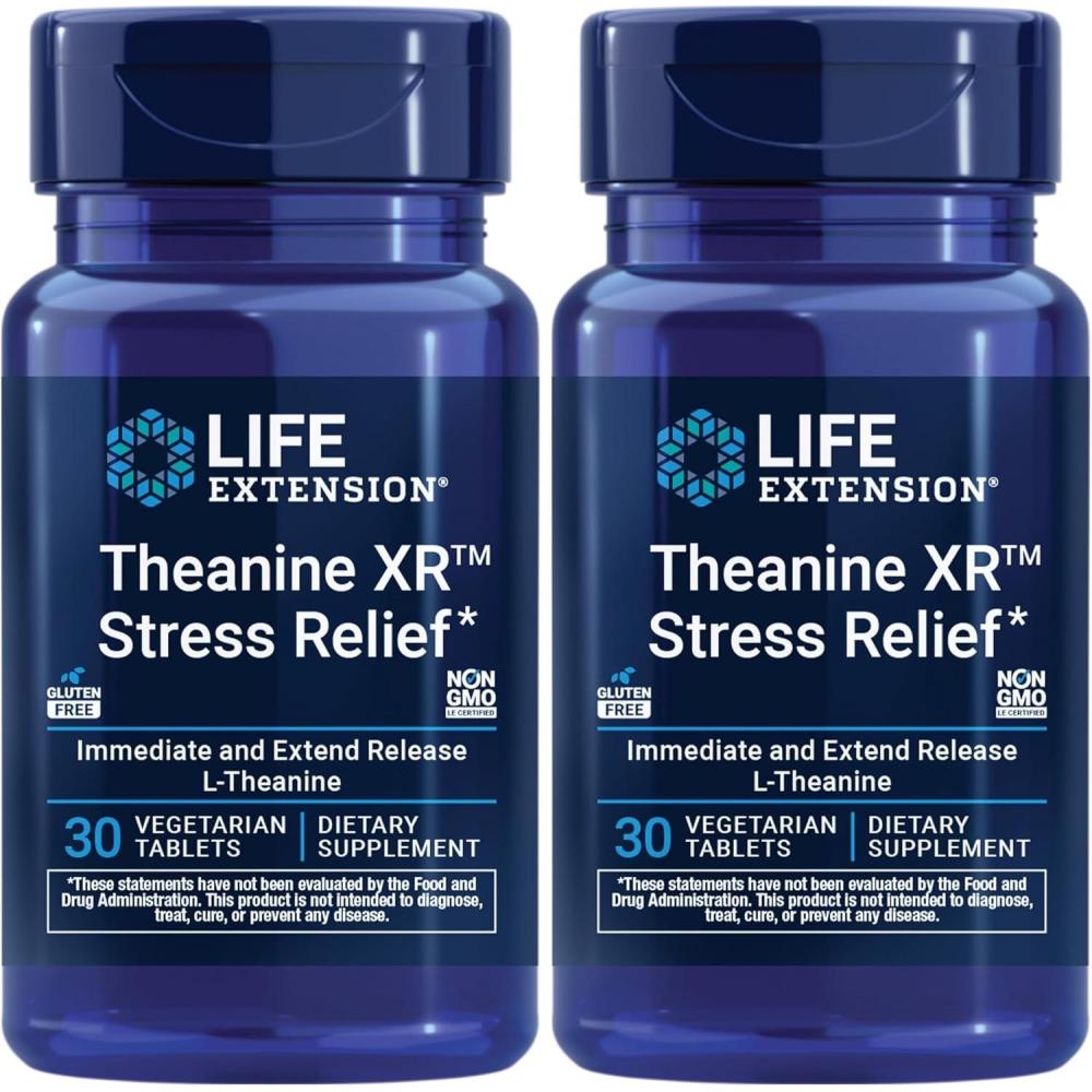 imageLife Extension Theanine XR Stress Relief LTheanine Promotes a Calm Response to Daytime Stress NonGMO GlutenFree Vegetarian 30 Tablets30 Count Pack of 2