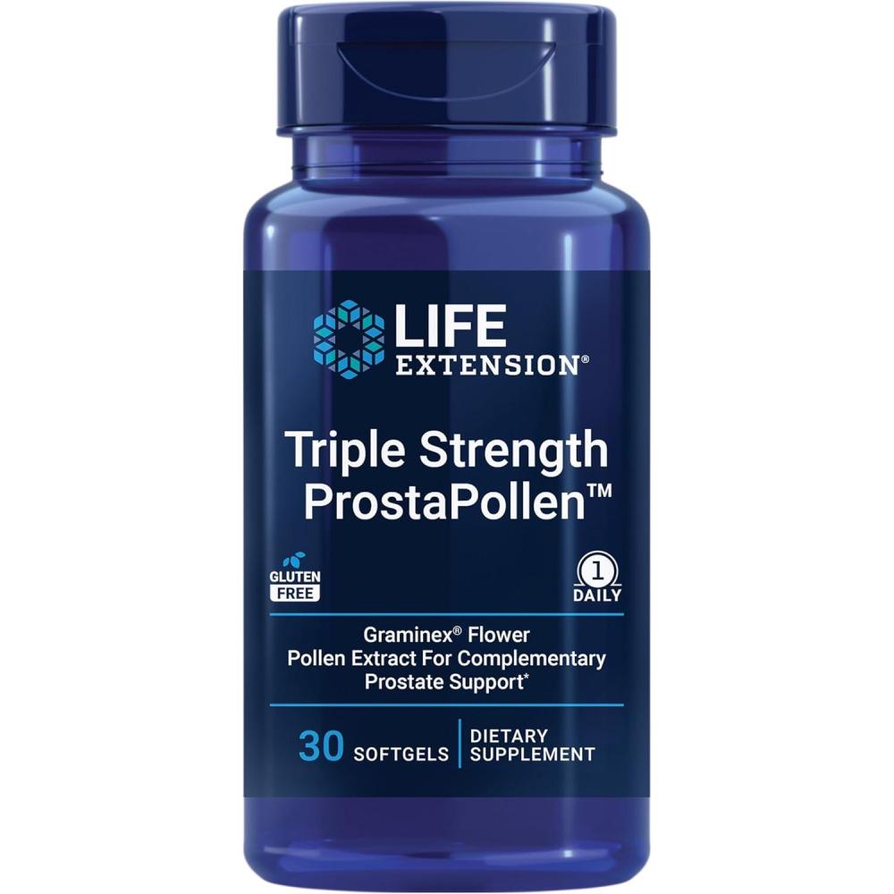 imageLife Extension Triple Strength ProstaPollen Prostate Health Prostate Function Flower Pollen Extract Gluten Free 30 softgels