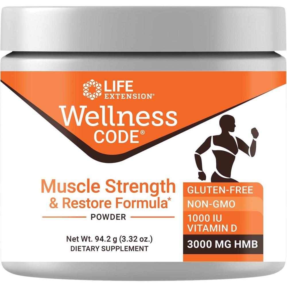 imageLife Extension Wellness Code Muscle Strength amp Restore Formula Vitamin D3 HydroxyMethylbutyrate Monohydrate HMB Muscle Health Gluten Free NonGMO 942 g