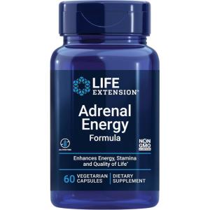Life Extension Adrenal Energy Formula, Help inhibit The Effects of Stress, holy Basil, cordyceps, bacopa and ashwagandha, Gluten Free, Non-GMO, Vegetarian, 60 Capsules(Unflavored)