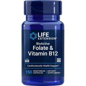 Life Extension BioActive Folate & Vitamin B12, 150 Vegetarian Capsules – Non GMO, Gluten Free Supplement