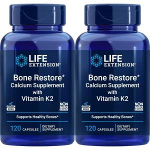 Life Extension Bone Restore Calcium Supplement with Vitamin K2, 120 Capsules (Pack of 2)