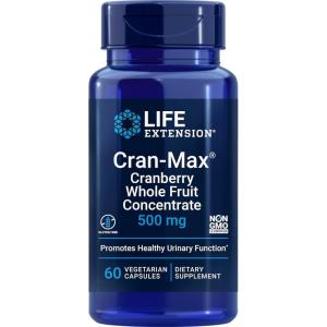 Life Extension Cran-Max®, 500 mg, cranberry whole fruit concentrate, promotes urinary tract health with powerful antioxidants, gluten-free, vegetarian, non-GMO, 60 capsules