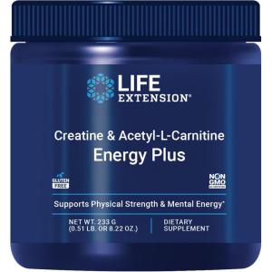 Life Extension Creatine Acetyl-L-Carnitine Energy Plus, Energy Support Supplement, creatine monohydrate, Acetyl-L-carnitine, Gluten-Free, Non-GMO, Vegetarian, 30 Servings