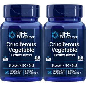 Life Extension Cruciferous Vegetable Extract Blend, Broccoli Extract, I3C, Helps Maintain DNA Health & Already Healthy Hormone Levels, Gluten Free, Non-GMO, Vegetarian, 60 Capsules(60 count (Pack of 2))