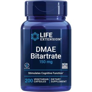 Life Extension DMAE Bitartrate, Supports neurotransmitter Production, 6-Month Supply, Gluten-Free, Non-GMO, Vegetarian, 200 Capsules