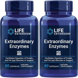 Life Extension Extraordinary Enzymes, Digestive Health Support, Nutrient Absorption, Digestive enzymes, Non-GMO, 60 Capsules(60 Count (Pack of 2))