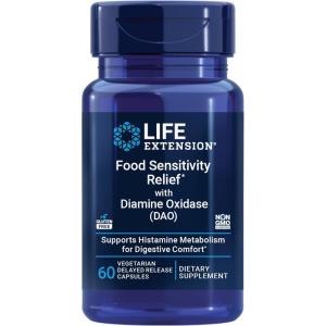 Life Extension Food Sensitivity Relief with Diamine Oxidase (DAO), Occasional Gas, Digestive Comfort, histamine Sensitivity, DAO Enzyme Supplement, Gluten Free, Non-GMO, Vegetarian, 60 Capsules(60 Count (Pack of 1))