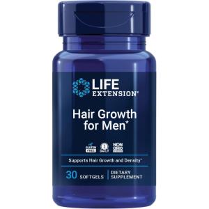 Life Extension Hair Growth for Men, ActriSave® Prickly pear and Black Rice, VI-SPO® Saw Palmetto, Supports Hair Growth, Fullness and Density, Non-GMO, 1-Daily, Gluten-Free, 30 softgels