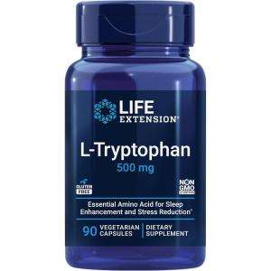 Life Extension L-Tryptophan, 500 mg, Encourages Healthy Serotonin Levels and Promotes Healthy Sleep, Mood, Stress Response & Satiety, Gluten-Free, Non-GMO, Vegetarian, 90 Capsules