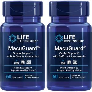 Life Extension MacuGuard Ocular Support with Saffron & Astaxanthin – Eye Health Supplement for Healthy Vision – with Lutein, zeaxanthin, Meso-zeaxanthin – Gluten-Free, Non-GMO – 60 softgels(60 Count (Pack of 2))