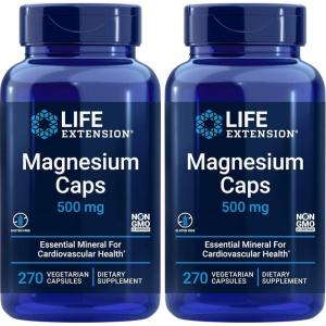 Life Extension Magnesium Caps 500mg, 270 Veg Capsules – Broad Spectrum – 3 Mags in 1 Supplement: Oxide, Citrate, Succinate – Vegetarian(270 Count (Pack of 2))
