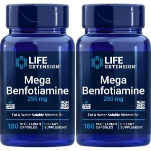 Life Extension Mega Benfotiamine, 250 mg, 180 Veg caps with Thiamine – Vitamin B1 Supplement(180 Count (Pack of 2))