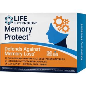 Life Extension Memory Protect, Lithium, colostrinin Milk peptides, Memory and Cognitive Health Support, Gluten-Free, Non-GMO, 12 colostrinin-Lithium (C-Li) Capsules, 24 Lithium (Li) Capsules