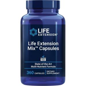 Life Extension Mix™ Capsules, high-Potency, Advanced Vitamin, Mineral, Fruit & Vegetable Formula, Vitamin C, B, D, E, Magnesium, for Whole-Body Health, Healthy Aging, Gluten-Free, 360 Capsules(360 Count (Pack of 1))