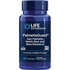 Life Extension PalmettoGuard® Saw Palmetto, Nettle Root and Beta-Sitosterol, Supports Healthy Prostate Function & Hormone Metabolism, 160 mg of Saw Palmetto for Men, Gluten-Free, Non-GMO, 60 softgels
