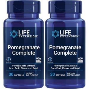 Life Extension Pomegranate Complete, Fruit Extract, Flower, Seed Oil Extract, Cardiovascular Health, antioxidant Support, superfood Supplement, Gluten Free, Non-GMO, 30 softgels(30 Count (Pack of 2))