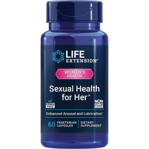 Life Extension Sexual Health for Her, Female Sexual Health Supplement, libido, Arousal, Lubrication, Fenugreek Seed, Saffron, Gluten Free, Non-GMO, Vegetarian, 60 Capsules