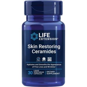 Life Extension Skin Restoring Ceramides* – Wheat Oil Extract – Hydrates & Smooths The Appearance of Fine Lines & Wrinkles – Gluten-Free, Non-GMO, 1-Daily, Vegetarian – 30 Liquid Capsules(Unflavored)