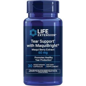 Life Extension Tear Support with MaquiBright®, 60 mg, Maqui Berry Extract for Dry Eyes, Supports Eye Health, Encourages Tear Production, Gluten-Free, Non-GMO, 1 Daily, Vegetarian, 30 Capsules