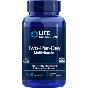 Life Extension Two-Per-Day Multivitamin, Vitamins B, C, D, zinc, Packed with Over 25 Vitamins, Minerals & extracts, Two-Month Supply, Non-GMO, Gluten-Free, 120 Capsules(240 Count (Pack of 1))
