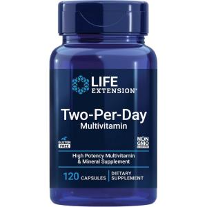 Life Extension Two-Per-Day Multivitamin, Vitamins B, C, D, zinc, Packed with Over 25 Vitamins, Minerals & extracts, Two-Month Supply, Non-GMO, Gluten-Free, 120 Capsules(120 Count (Pack of 1))