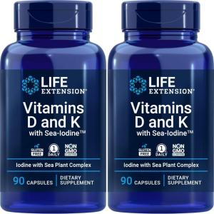 Life Extension Vitamins D and K with Sea-Iodine, 90 Caps (Pack of 2)