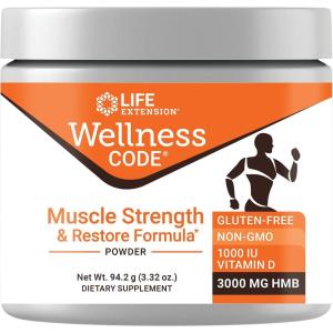 Life Extension Wellness Code® Muscle Strength & Restore Formula, Vitamin D3, ß-Hydroxy-ß-Methylbutyrate Monohydrate (HMB), Muscle Health, Gluten Free, Non-GMO, 94.2 g