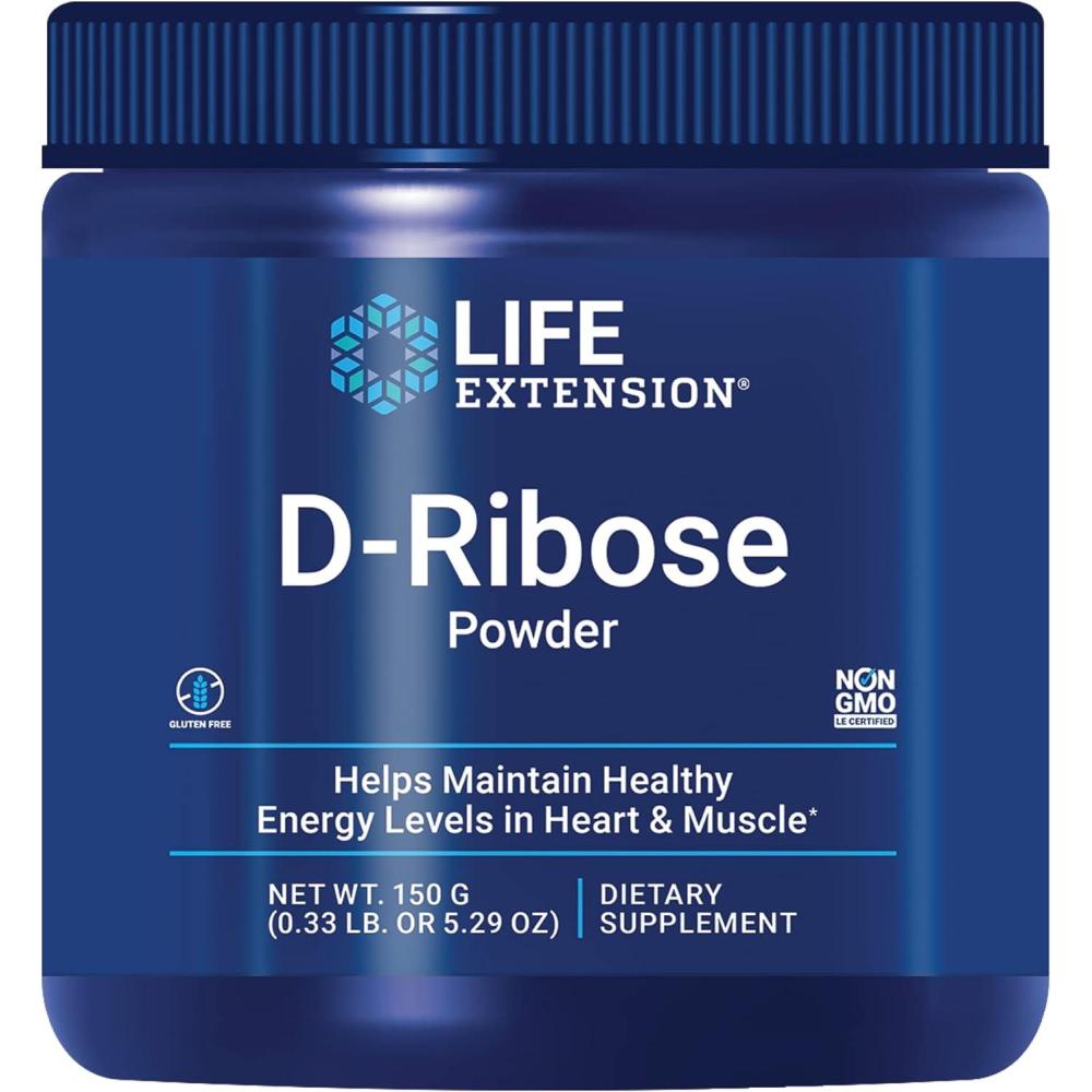 imageLife Extension DRibose Powder Dissolve in Liquid to Encourage Cellular Energy Production and Support Heart and Muscle Health GlutenFree NonGMO Vegetarian 150 Grams