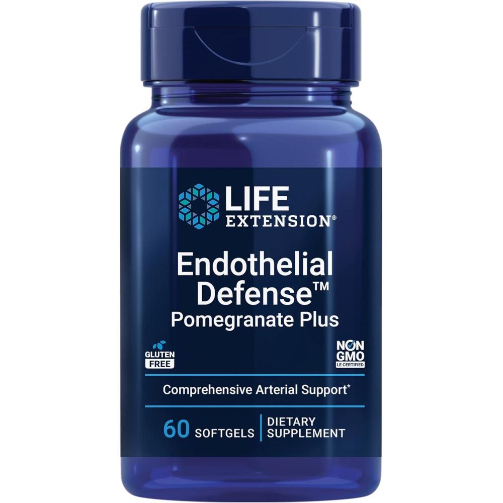 imageLife Extension Endothelial Defense Pomegranate Plus  Pomegranate Seed Flower And Fruit Extract Formula Supplement for Heart and Endothelial Health  GlutenFree NonGMO  60 Softgels