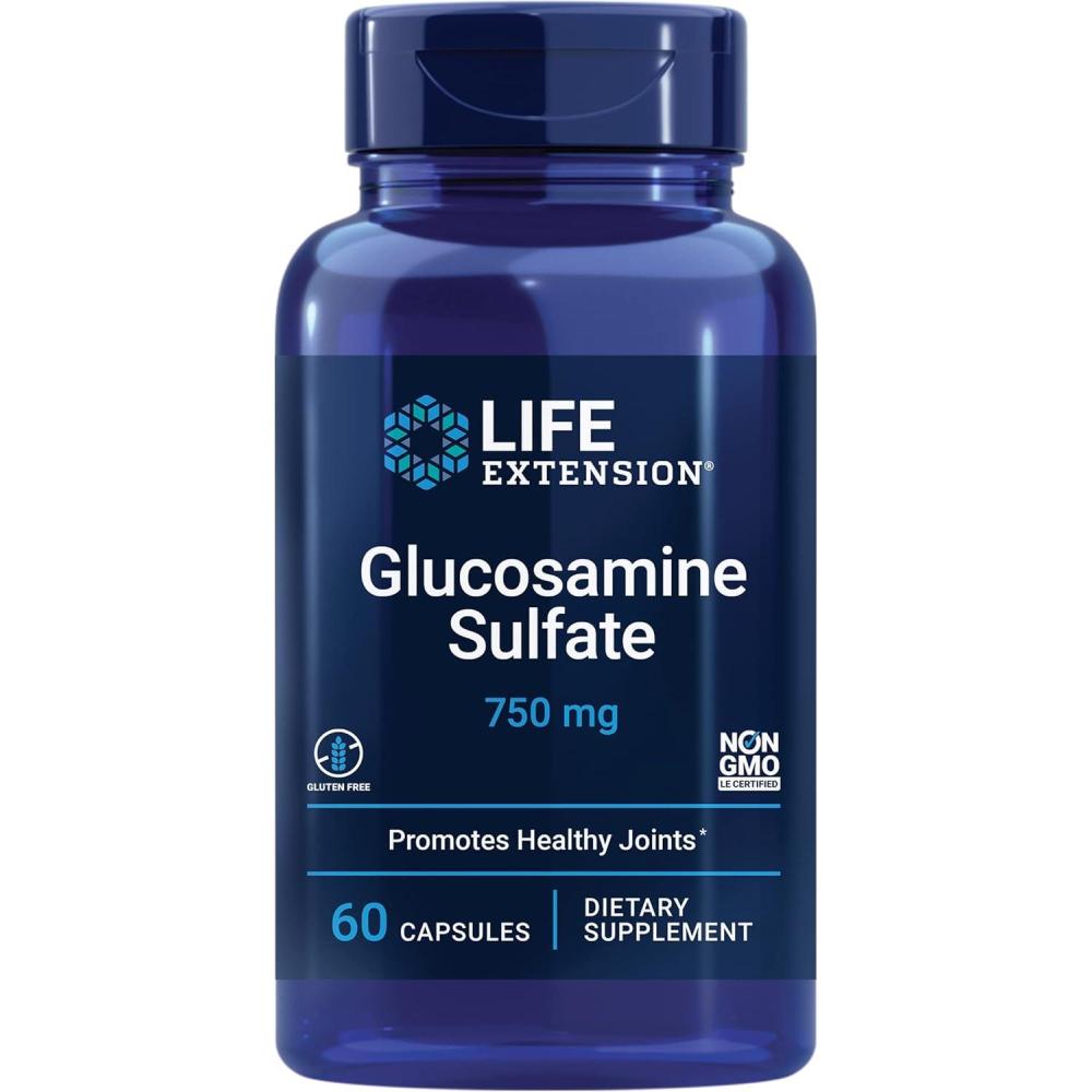 imageLife Extension Glucosamine Sulfate 750 mg Supports Knee Comfort and Joint Health GlutenFree NonGMO 60 Capsules