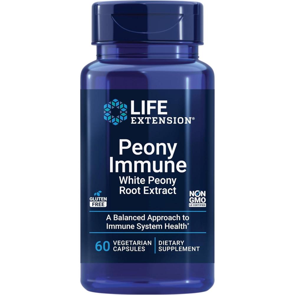 imageLife Extension Peony Immune White Peony Root Immune Health Support Immune System GlutenFree NonGMO Vegetarian 60 Capsules
