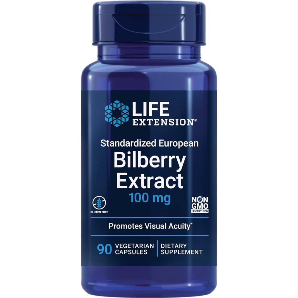 imageLife Extension Standardized European Bilberry Extract 100 mg MirtoSelectVaccinium myrtillus Eye Health Circulation Lubrication GlutenFree NonGMO Vegetarian 90 CapsulesStandard Packaging