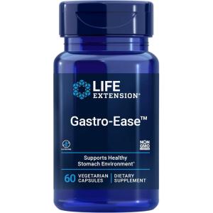 Life Extension Gastro-Ease™, zinc L-carnosine, Pylopass™ Lactobacillus reuteri probiotics, Digestion Supplement, Gut Health, Stomach Comfort, Gluten-Free, Non-GMO, Vegetarian, 60 Capsules