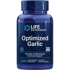 Life Extension Optimized Garlic, standardized Capsules for Heart Health, Immune Support, Cellular detoxification and Healthy platelet Function, Gluten-Free, Non-GMO, Vegetarian, 200 Capsules