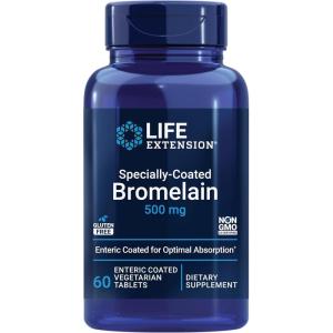 Life Extension Specially-Coated Bromelain, Pineapple Extract, Joint Health, Joint Comfort, Vegetarian, Gluten-Free, Non-GMO, 500 mg, 60 enteric-Coated Tablets