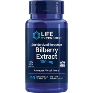 Life Extension Standardized European Bilberry Extract, 100 mg, MirtoSelect® Vaccinium myrtillus, Eye Health, Circulation, Lubrication, Gluten-Free, Non-GMO, Vegetarian, 90 Capsules(Standard Packaging)