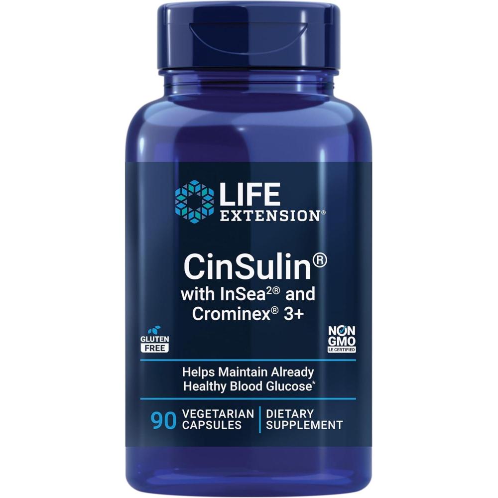 imageLife Extension CinSulin with InSea2 and Crominex 3 shilajit amla Fruit Cinnamon Brown Seaweed Supports Healthy Metabolism and Satiety GlutenFree NonGMO Vegetarian 90 Capsules